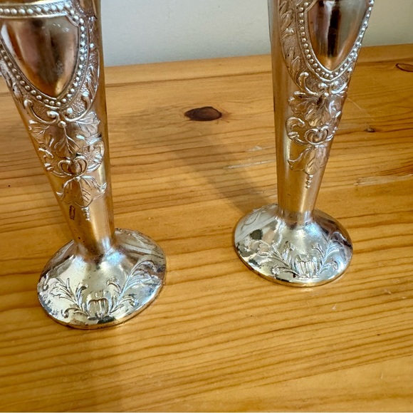 Antique Shreve & Co Silver Trumpet Vase Engaved Filigree Pair Set of 2 - Picture 3 of 6